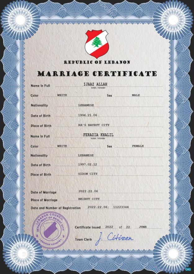 Download Lebanon marriage certificate PSD template Photoshop template